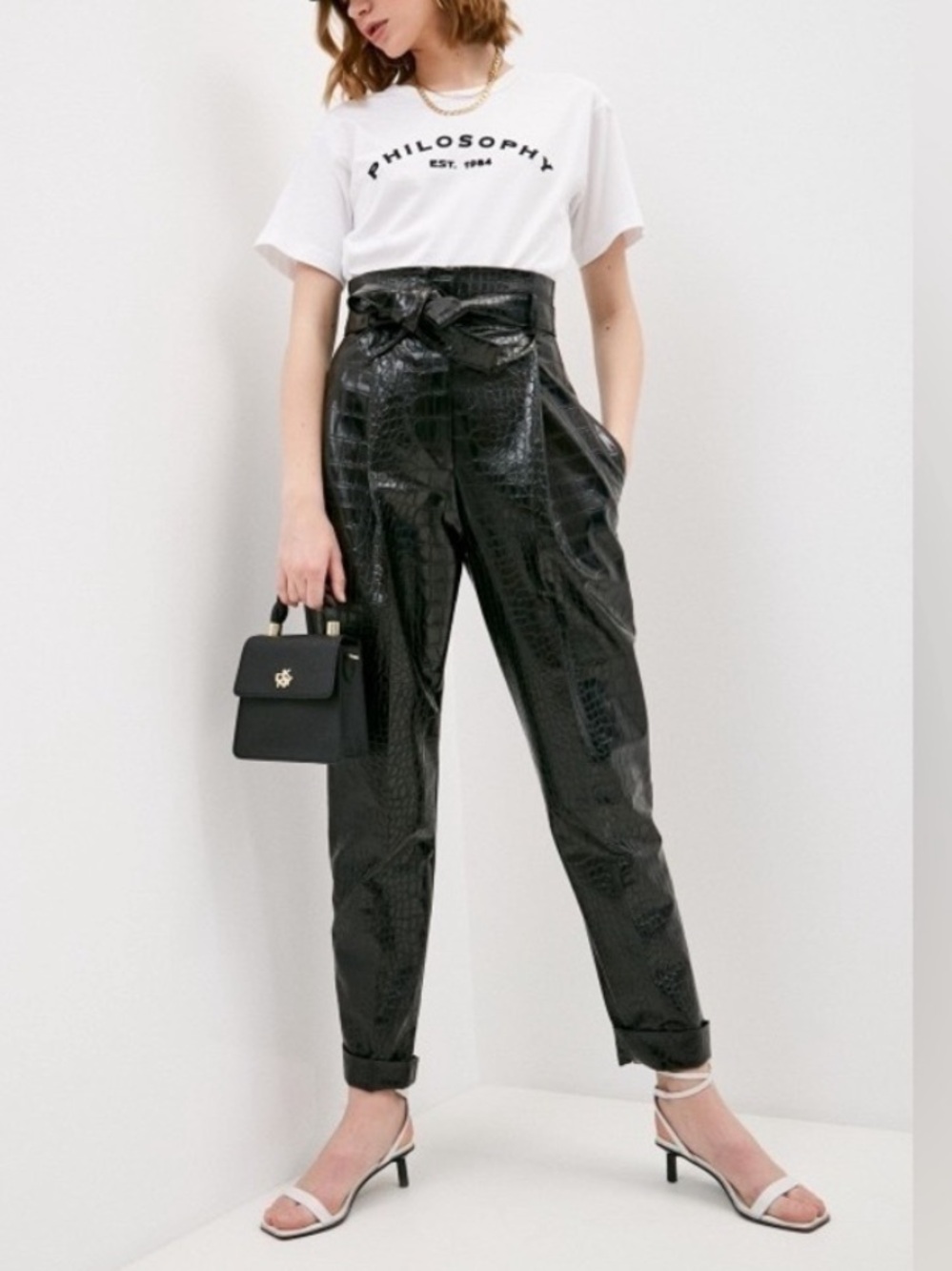 Amanda Uprichard Croc-Embossed Faux Leather Beekman Pants